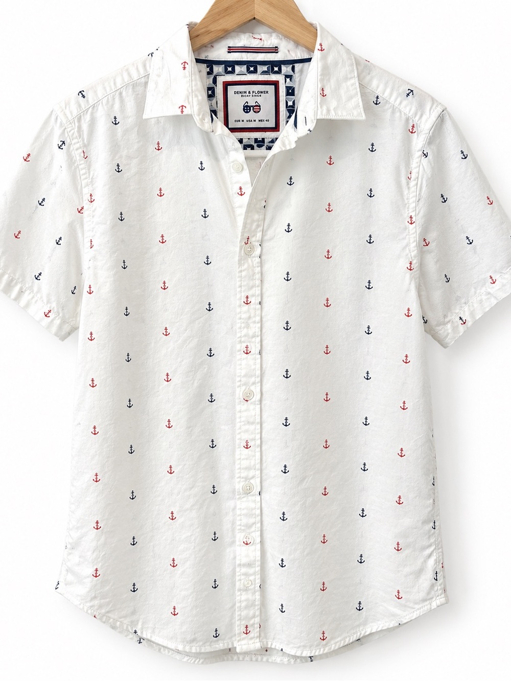 Denim & Flower Ricky Singh Men’s M Anchor Print Button Down Shirt Nautical